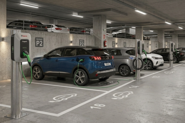 Borne de recharge en parking collectif